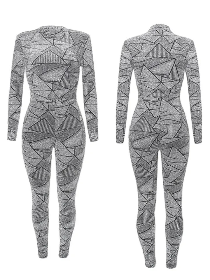 Two Piece Geometric Print Pant Suit