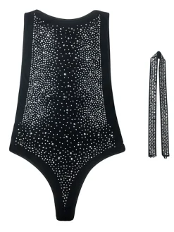 Two Piece Giltter Rhinestone Mesh Outfits