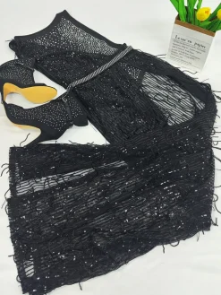 Two Piece Giltter Rhinestone Mesh Outfits