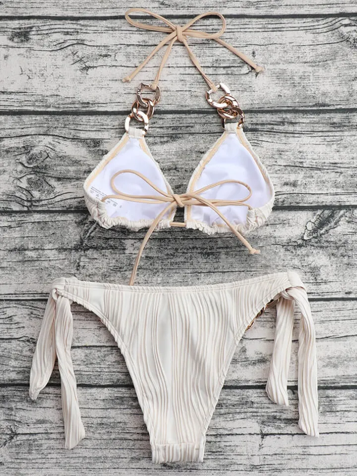 Two Piece Halter Neck Chain Patchwork Swimsuit