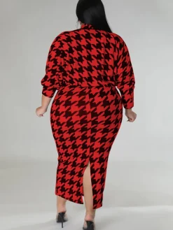 Two Piece Houndstooth Cardigan u0026 Cut Out Midi Dress