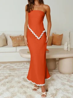 Two Piece Irregular Tube Top Maxi Skirt