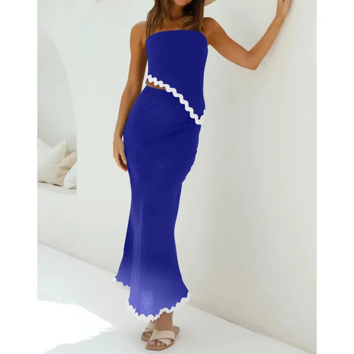 Two Piece Irregular Tube Top Maxi Skirt