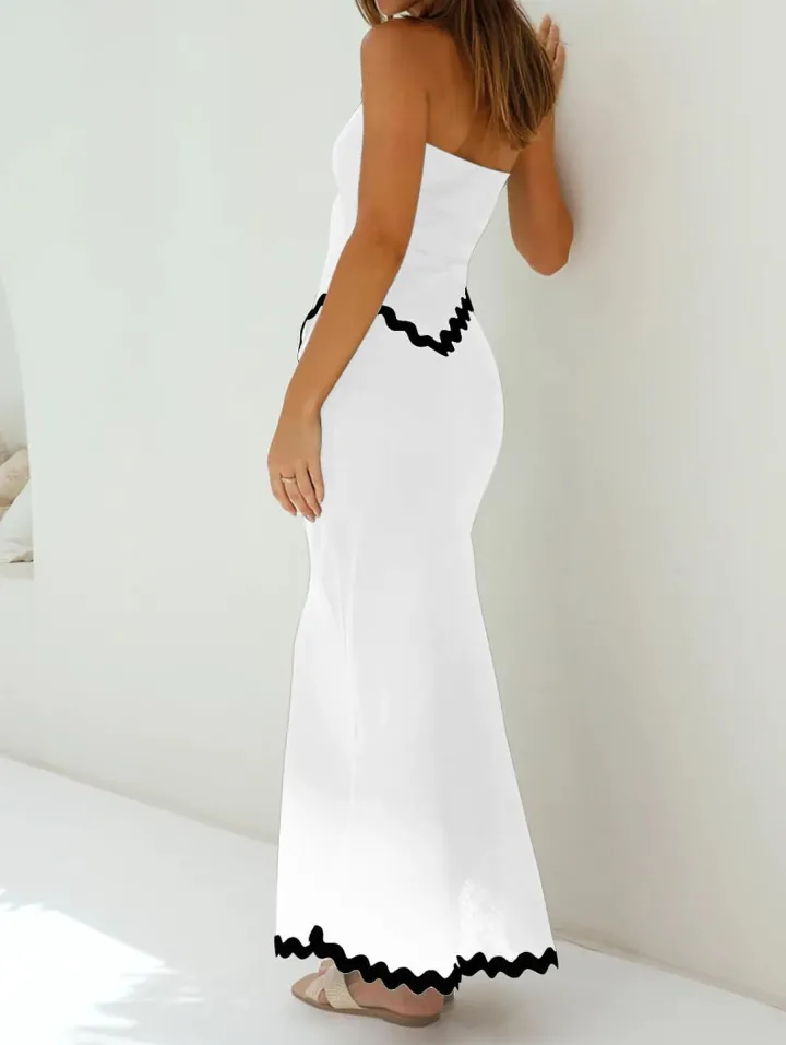 Two Piece Irregular Tube Top Maxi Skirt