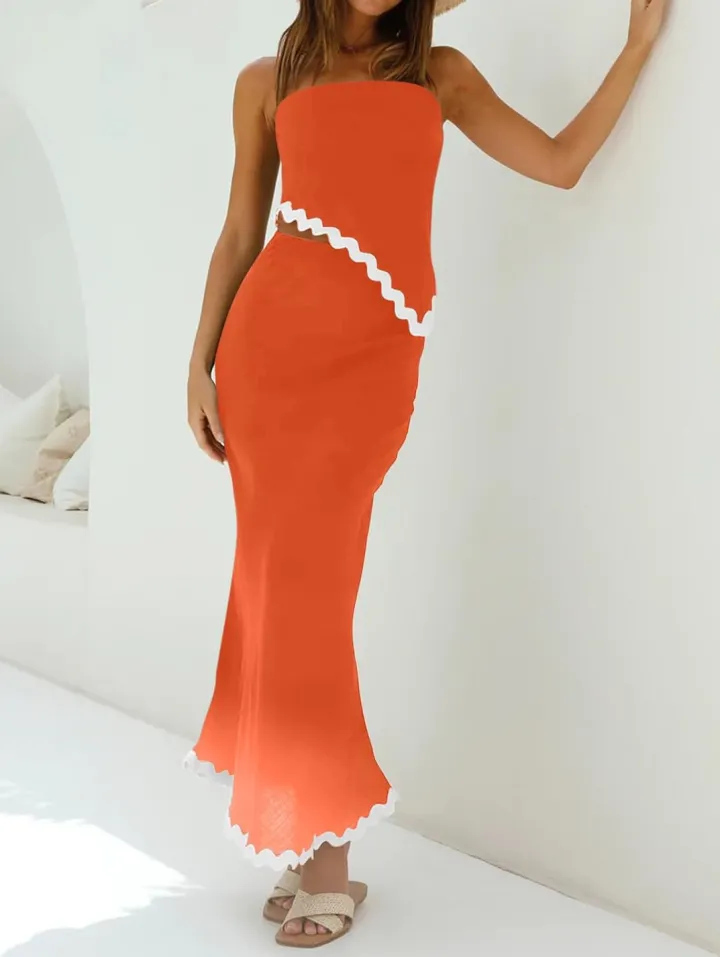 Two Piece Irregular Tube Top Maxi Skirt