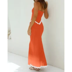 Two Piece Irregular Tube Top Maxi Skirt