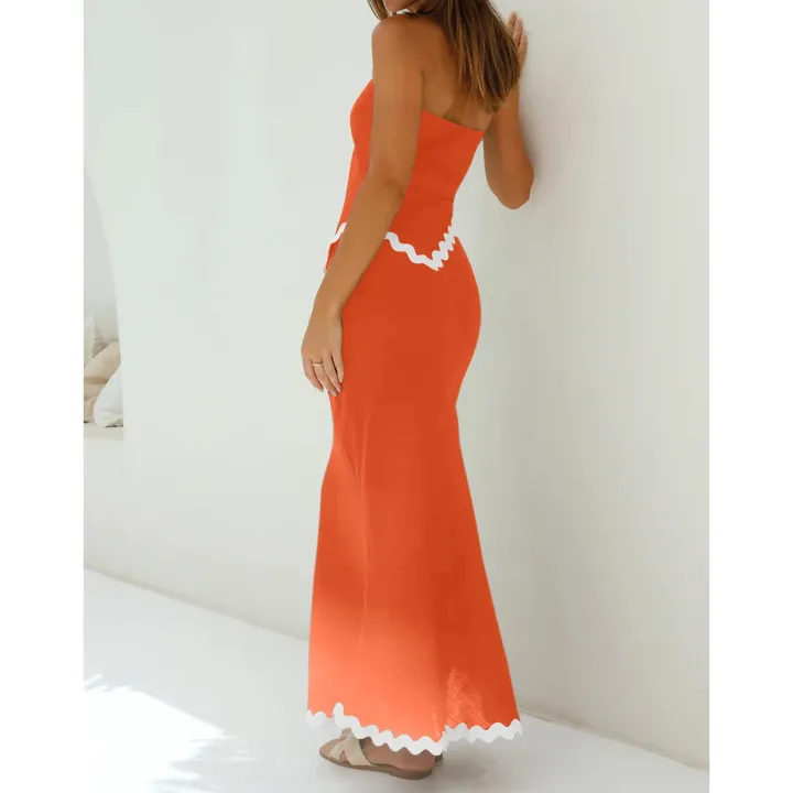 Two Piece Irregular Tube Top Maxi Skirt