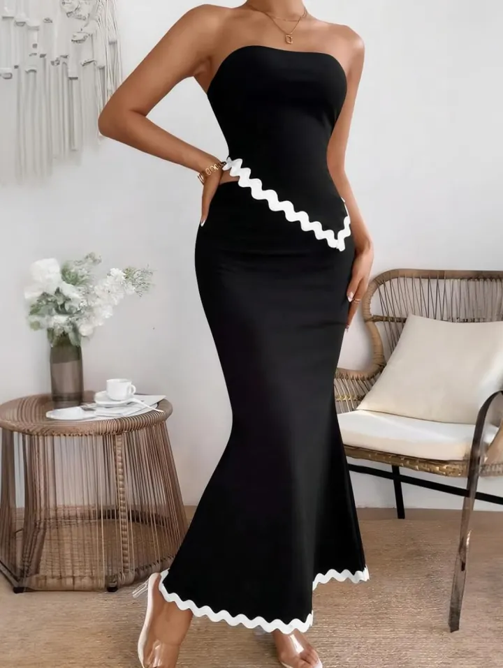 Two Piece Irregular Tube Top Maxi Skirt