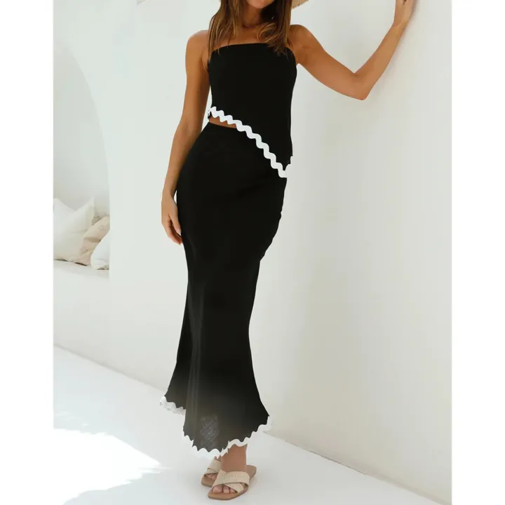 Two Piece Irregular Tube Top Maxi Skirt