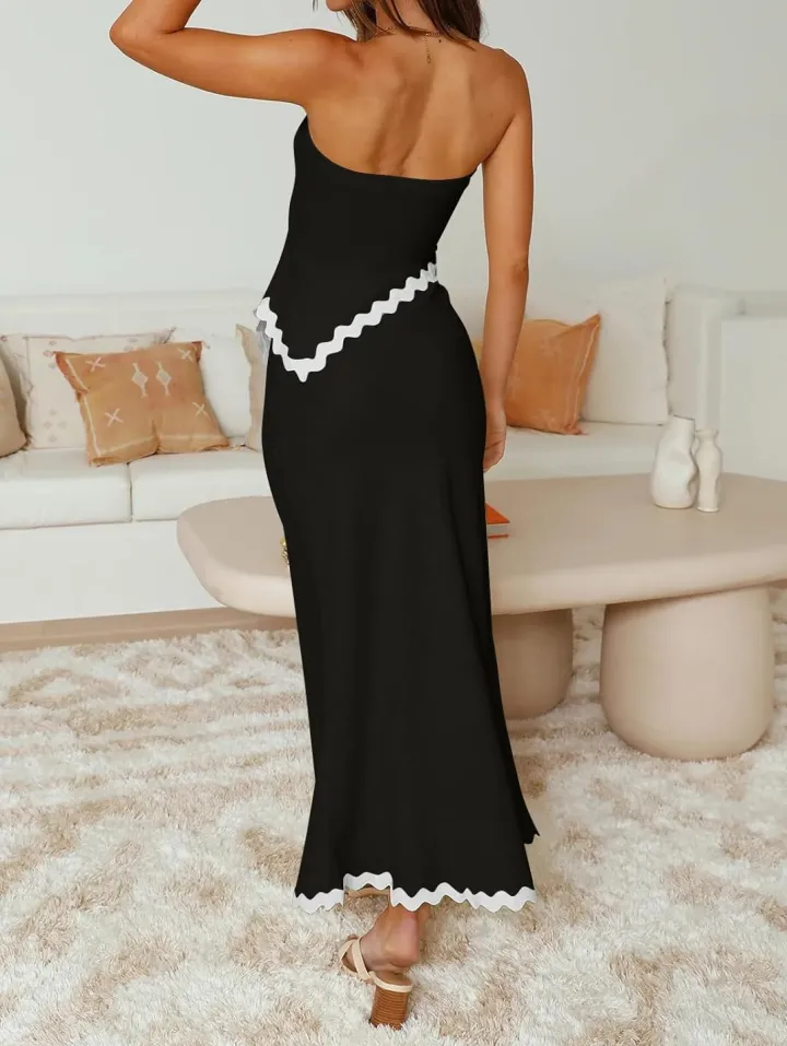 Two Piece Irregular Tube Top Maxi Skirt