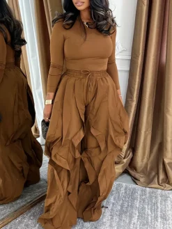 Two Piece Layered Ruched Pants Set