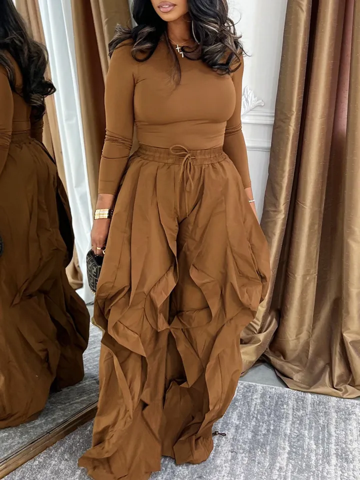 Two Piece Layered Ruched Pants Set