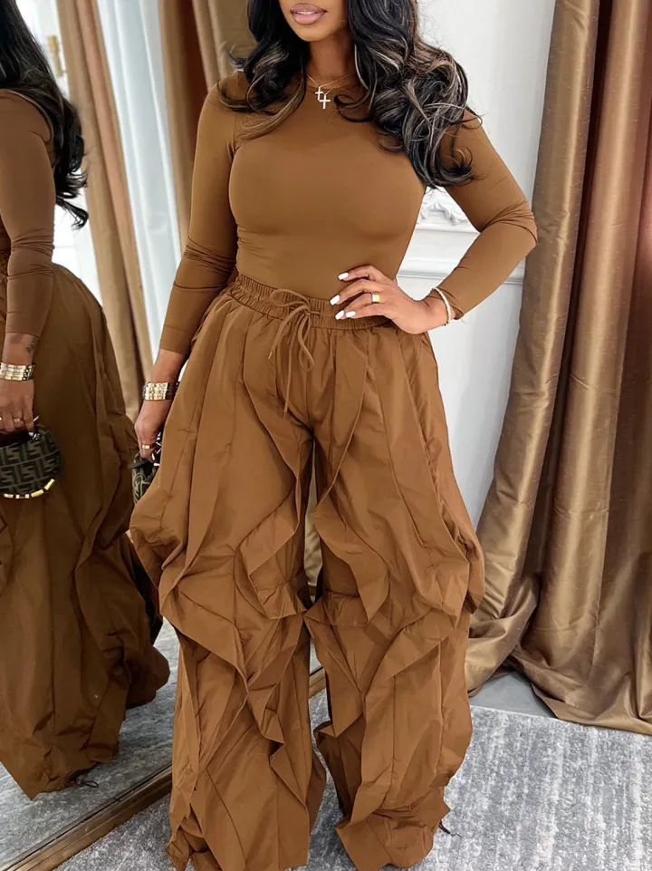 Two Piece Layered Ruched Pants Set