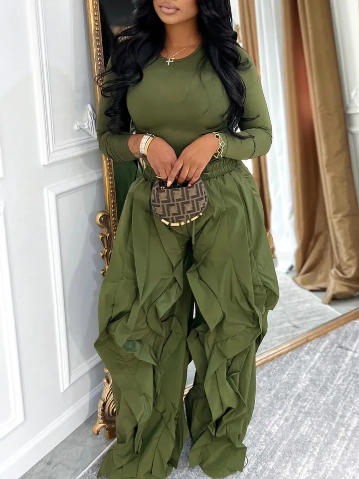 Two Piece Layered Ruched Pants Set
