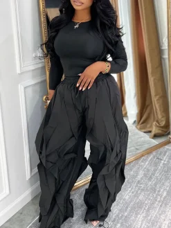 Two Piece Layered Ruched Pants Set