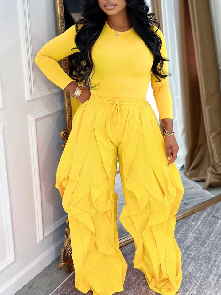 Two Piece Layered Ruched Pants Set