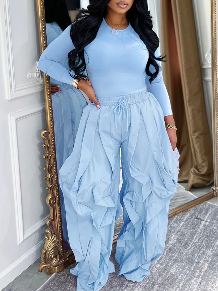 Two Piece Layered Ruched Pants Set