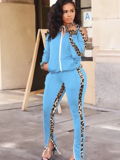 Two Piece Leopard Print Patchwork Pant Suit