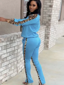 Two Piece Leopard Print Patchwork Pant Suit