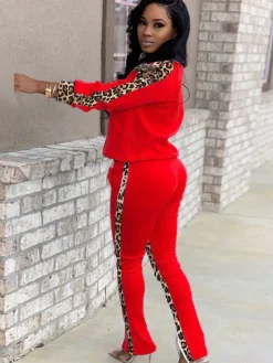 Two Piece Leopard Print Patchwork Pant Suit