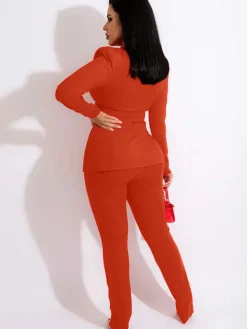 Two Piece Long Sleeve Blazer Pants Outfits