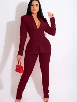 Two Piece Long Sleeve Blazer Pants Outfits