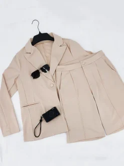 Two Piece Long Sleeve Blazer Shorts Pant Set