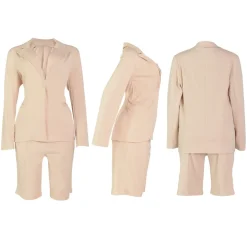 Two Piece Long Sleeve Blazer Shorts Pant Set