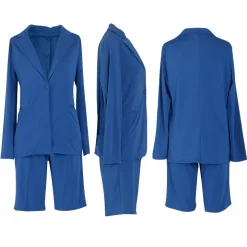 Two Piece Long Sleeve Blazer Shorts Pant Set