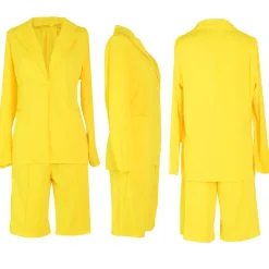 Two Piece Long Sleeve Blazer Shorts Pant Set