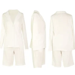 Two Piece Long Sleeve Blazer Shorts Pant Set