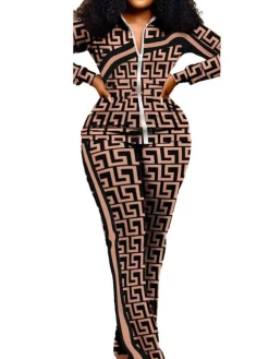 Two Piece Long Sleeve Printed Jacket Pants