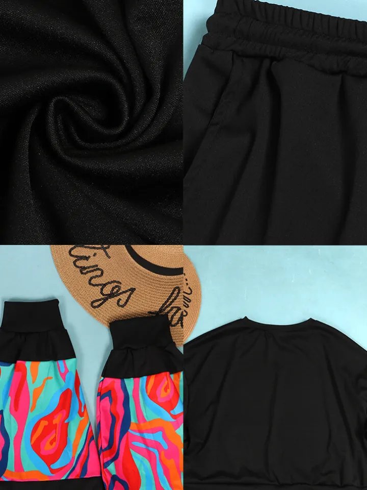 Two Piece Long Sleeve Print Patchwork Pullover Pants