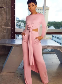 Two Piece Long Sleeve Split Top Pants