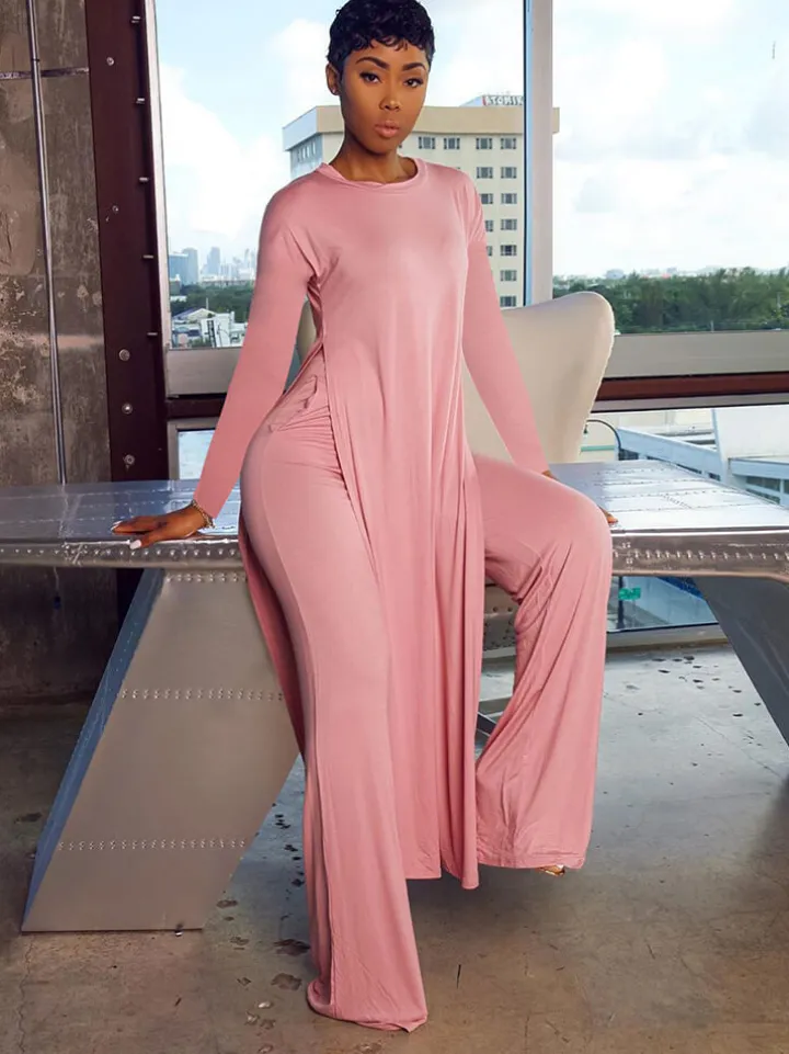 Two Piece Long Sleeve Split Top Pants