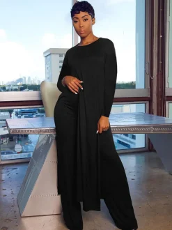 Two Piece Long Sleeve Split Top Pants