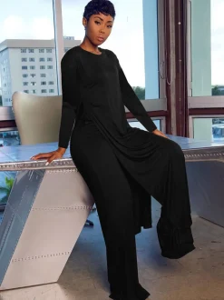 Two Piece Long Sleeve Split Top Pants