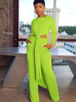 Two Piece Long Sleeve Split Top Pants