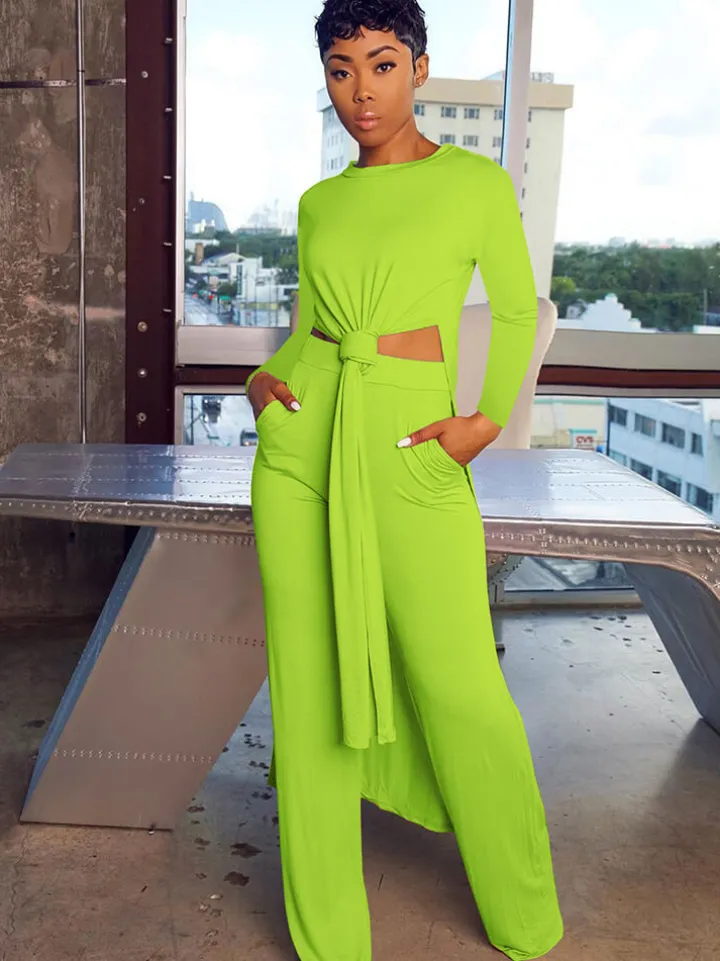 Two Piece Long Sleeve Split Top Pants