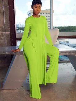 Two Piece Long Sleeve Split Top Pants