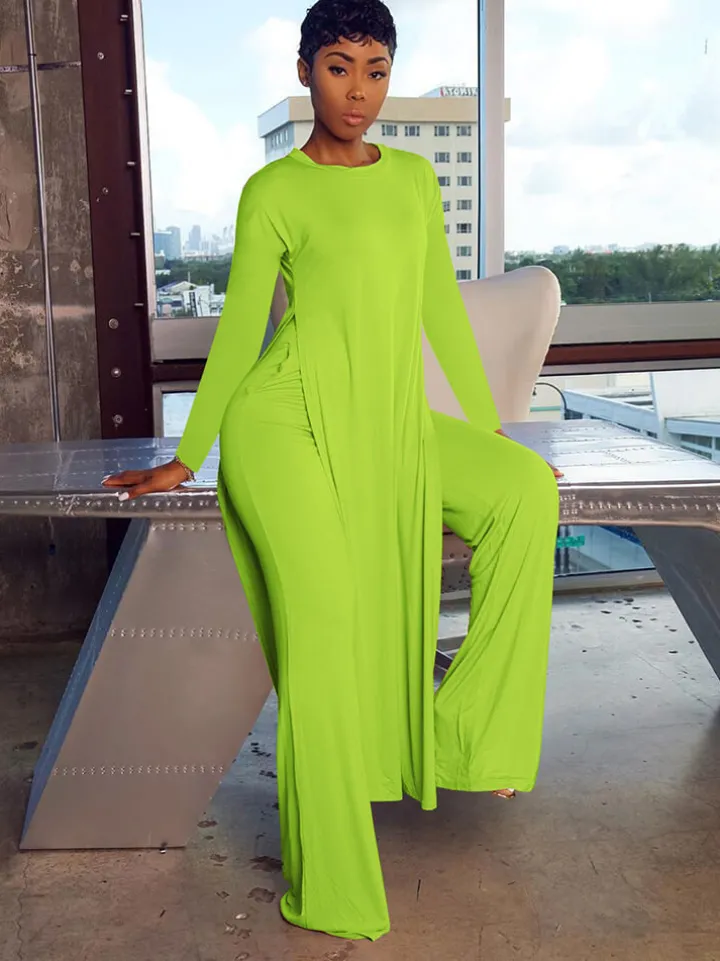 Two Piece Long Sleeve Split Top Pants