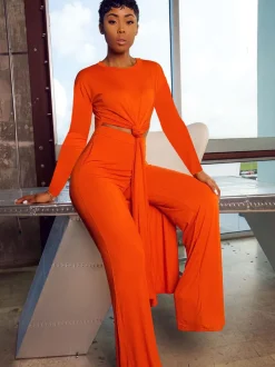 Two Piece Long Sleeve Split Top Pants