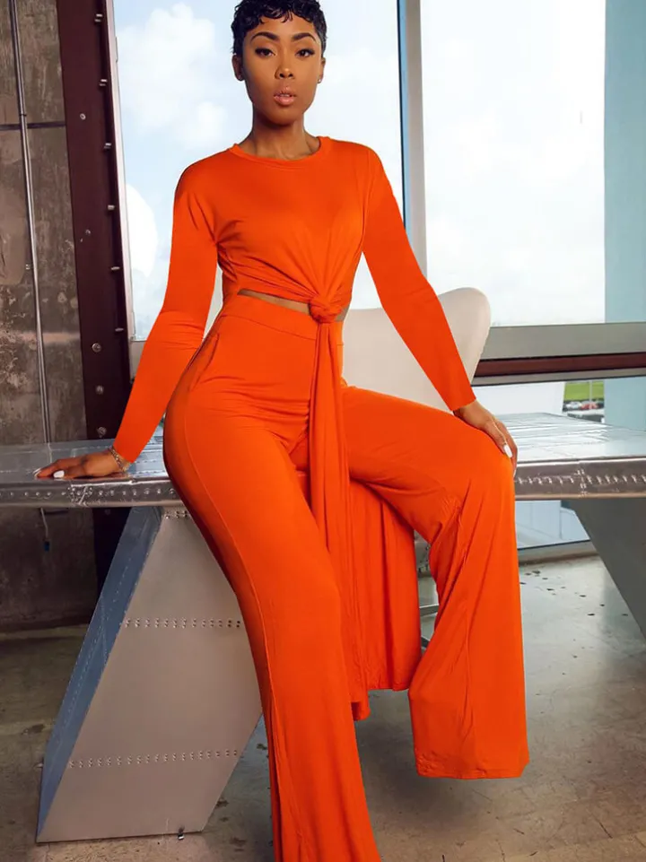 Two Piece Long Sleeve Split Top Pants