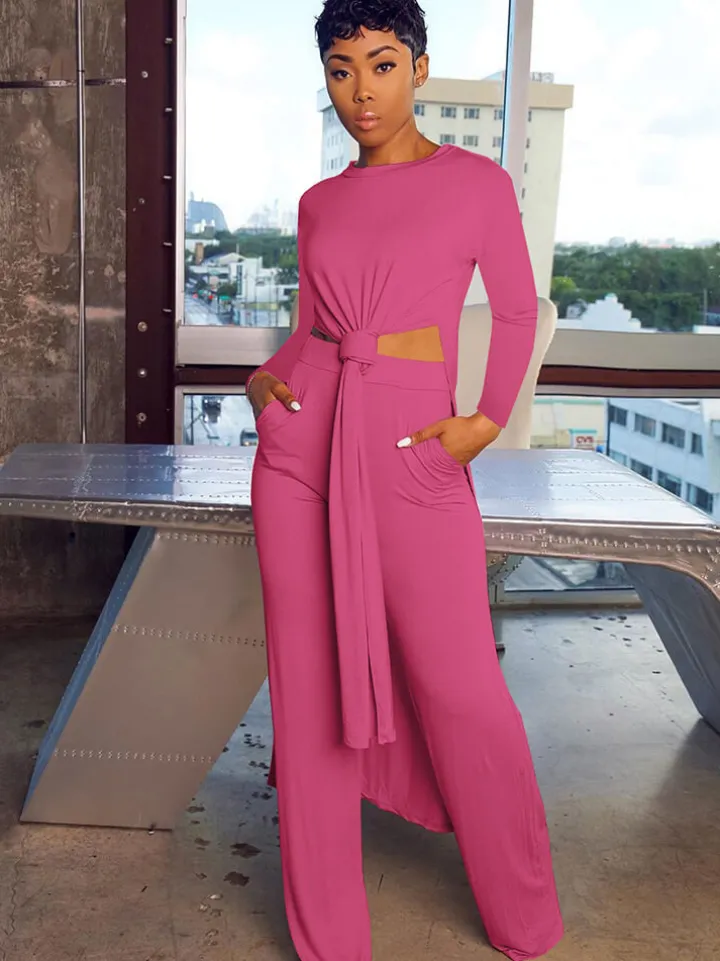 Two Piece Long Sleeve Split Top Pants