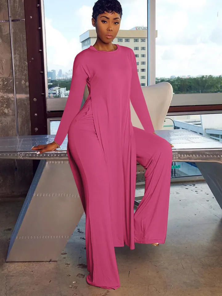 Two Piece Long Sleeve Split Top Pants