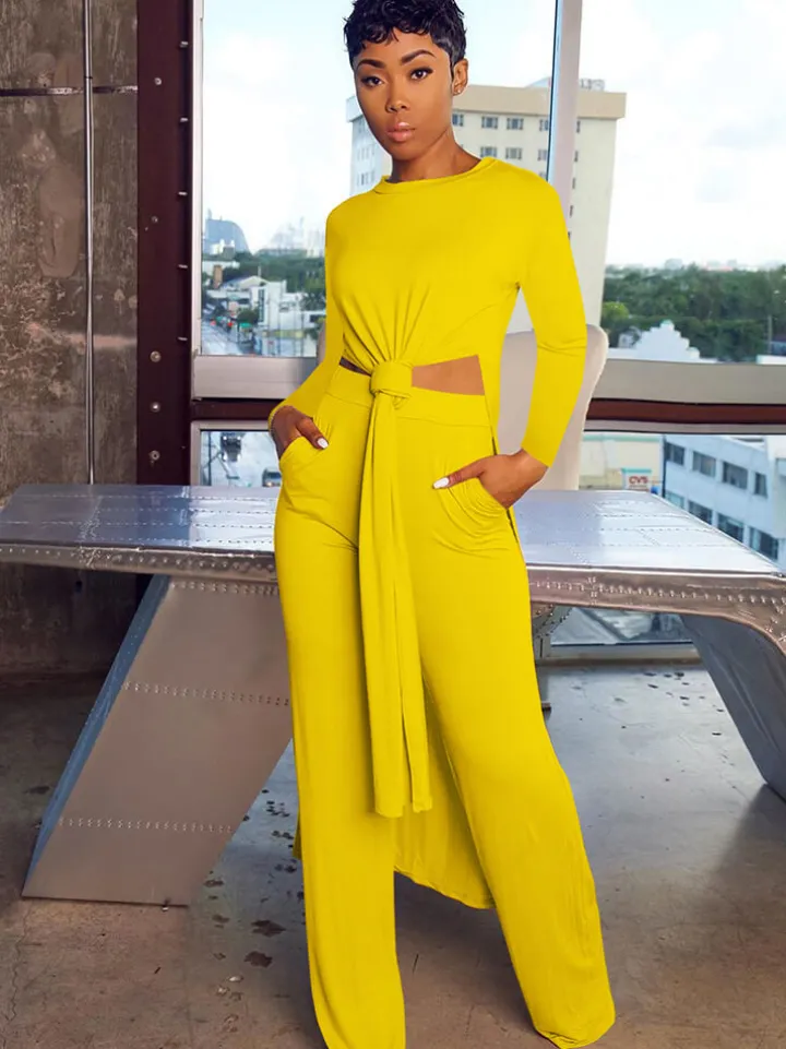 Two Piece Long Sleeve Split Top Pants