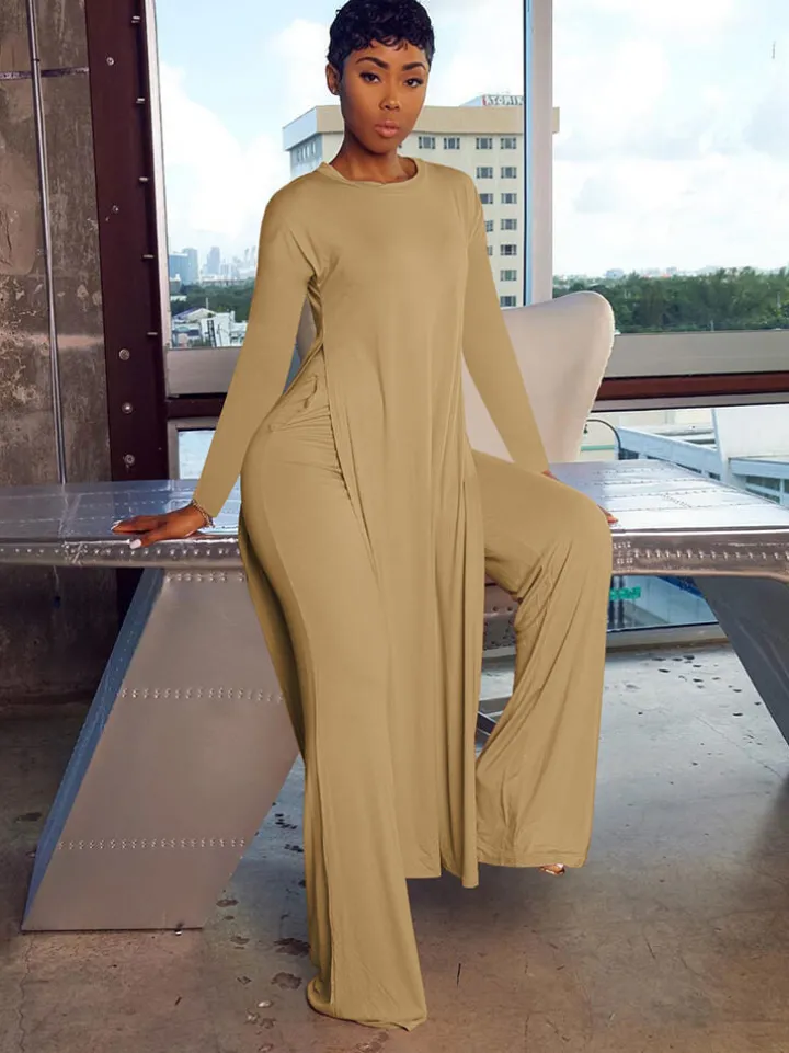 Two Piece Long Sleeve Split Top Pants