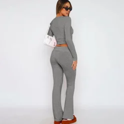 Two Piece Long Sleeve Tops Flare Leggings