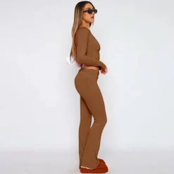 Two Piece Long Sleeve Tops Flare Leggings