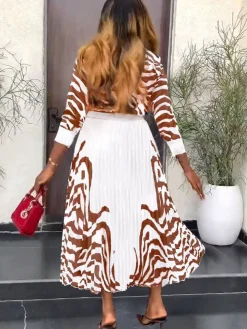Two Piece Long Sleeve Zebra Print Skirt Suit